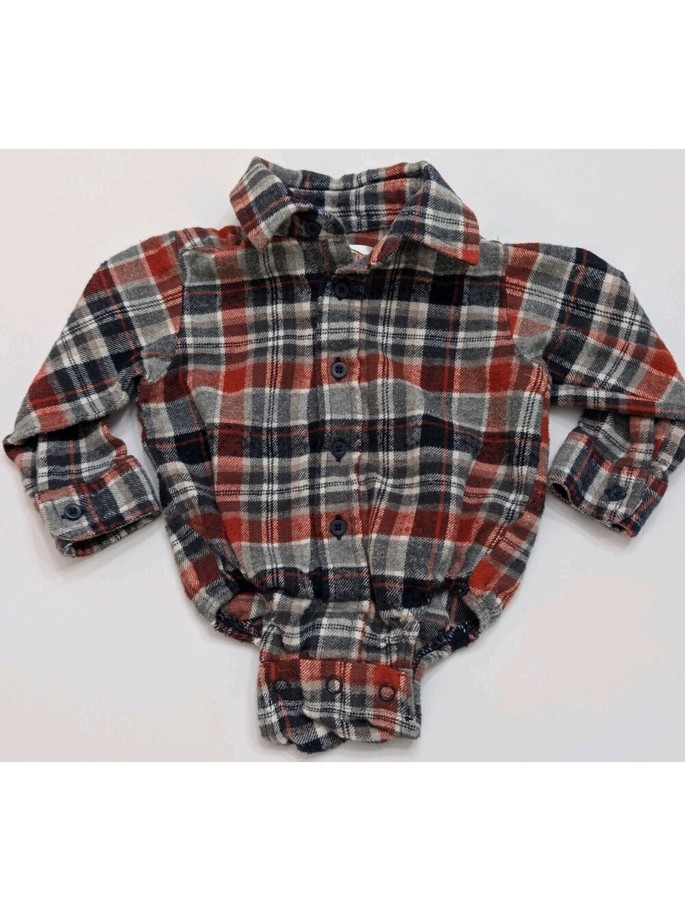 Bass Pro Shops Outdoor Kids 3-6M Plaid Flannel Romper One Piece Baby Button Up